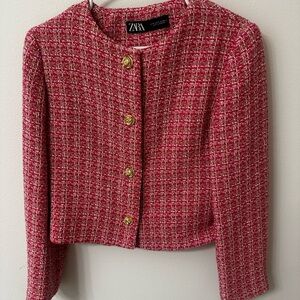 Zara Women's Red Tweed Blazer